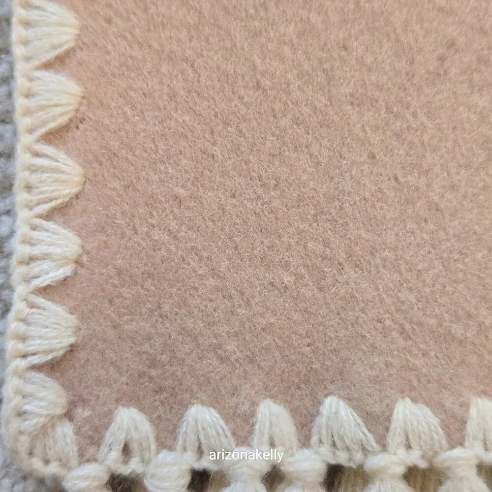 NWOT Cashmere Tan Scarf with Embroidery Detail and Fringe